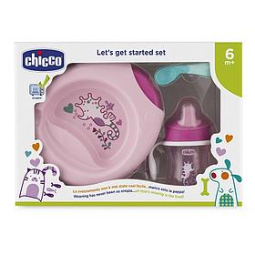 Набор детской посуды Chicco (тарелка, ложка, поильник) розовый