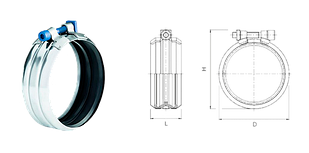 Хомут Rapid DN200 сталь W2 с уплотнительной манжетой из черной EPDM резины SML