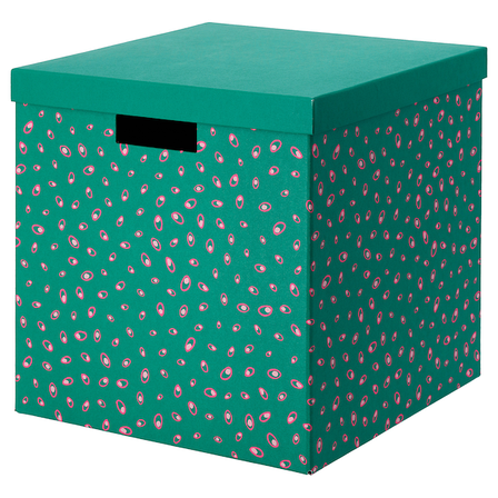 Коробка с крышкой ТЬЕНА зеленый точечный, 30x30x30 см ИКЕА, IKEA, фото 2