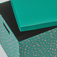 Коробка с крышкой ТЬЕНА зеленый точечный, 30x30x30 см ИКЕА, IKEA, фото 2