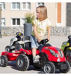 Детский педальный трактор Smoby XL с прицепом 710108 красный