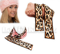 Меховая повязка ободок на голову или шею 2 в 1 (темно-розовая)