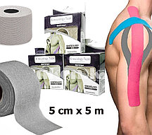 Пластырь для поддержки мышц Kinesiology Tape спортивный тейп Кинезио 5 см х 5 м (серый) GF-0572