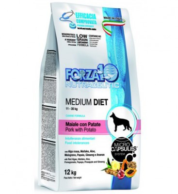 709416 Forza10 Medium Diet al Maiale con Patate, Форца10, низкозерновой корм для собак, кабан/картофель,12кг - фото 1 - id-p74050699