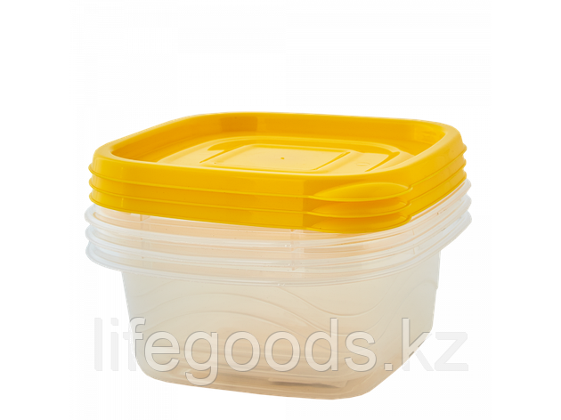 Набор контейнеров "Омега" квадратный 1л. (3 шт.) (прозрачный/т.жёлтый) 140600075, фото 2
