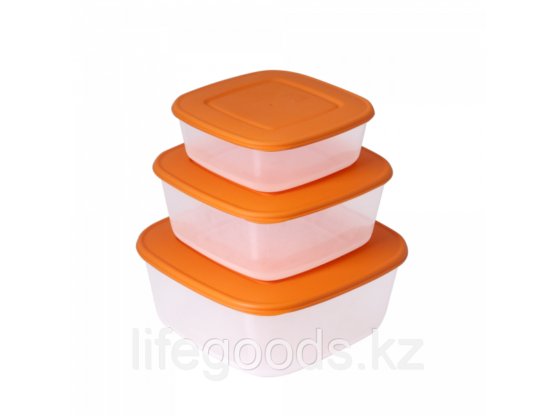 Набор контейнеров для пищевых продуктов квадратных "3 в 1" (прозрачный/светло-оранжевый) 180726043
