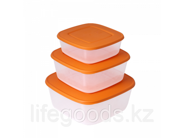 Набор контейнеров для пищевых продуктов квадратных "3 в 1" (прозрачный/светло-оранжевый) 180726043, фото 2