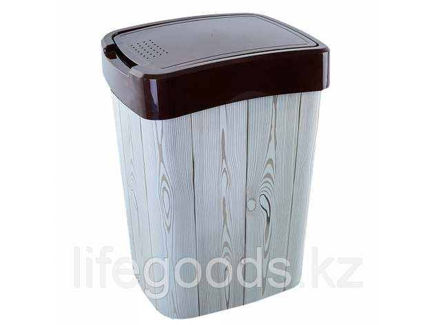Ведро Евро для мусора с декором 18л. (т.корич., Дерево темное) 170206013, фото 1