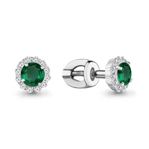 Серебряные серьги с наноизумрудом синт. и фианитом Aquamarine 42884Г.5
