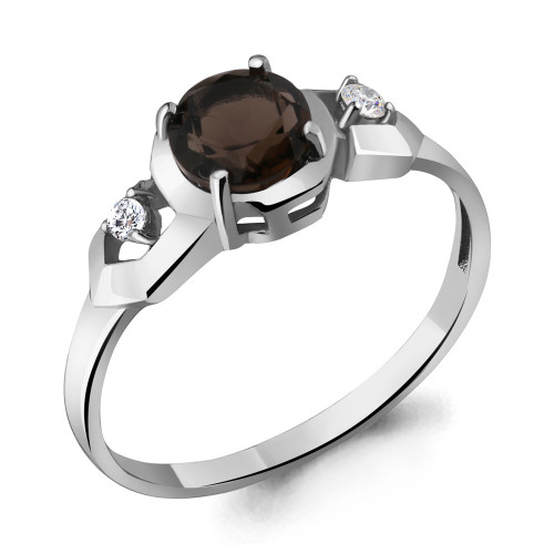 Серебряное кольцо с фианитом и раухтопазом Aquamarine 6448801А.5