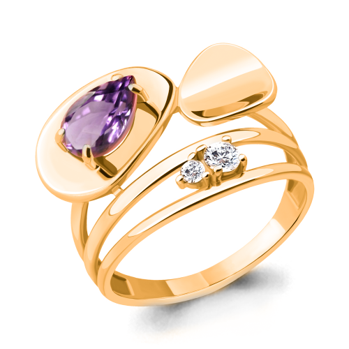 Серебряное кольцо с аметистом и фианитом Aquamarine 6564704.6