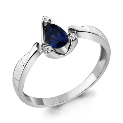 Серебряное кольцо с наносапфиром синт. и фианитом Aquamarine 68696Б.5