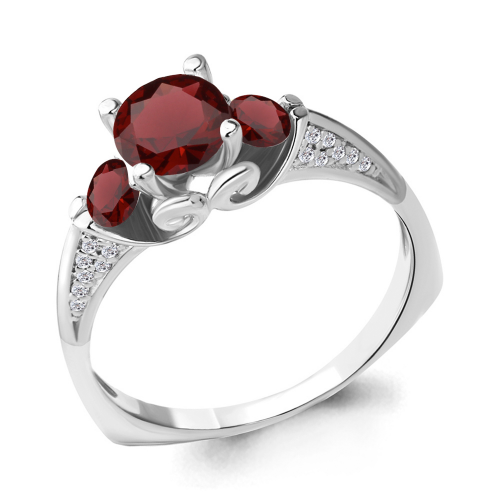 Кольцо из серебра с гранатом и фианитом Aquamarine 6399003А.5