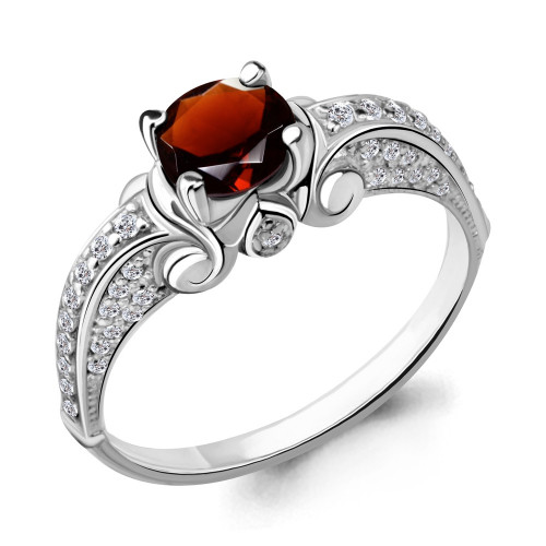 Серебряное кольцо с фианитом и гранатом Aquamarine 6397603А.5