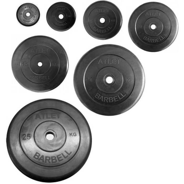 Диск Barbell Atlet черный обрезиненный 31 мм (2,5 кг) - фото 2 - id-p74111928