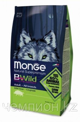 01181 Monge Bwild Dog Boar, Монже корм для взрослых собак всех пород с мясом дикого кабана, уп.7,5кг.