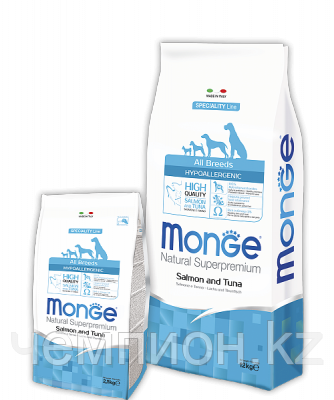 1174 Monge Line All Breeds Adult Hypoallergenic Salmone&Tuna. Монже сухой корм для собак, лосось, тунец, 12кг - фото 1 - id-p74177612