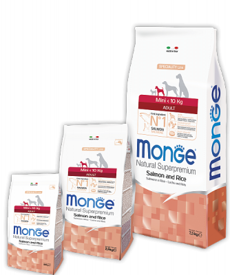 1570 Monge Speciality Line Mini Adult Salmone, Монже сухой корм для собак мелких пород, лосось и рис, уп.2,5кг