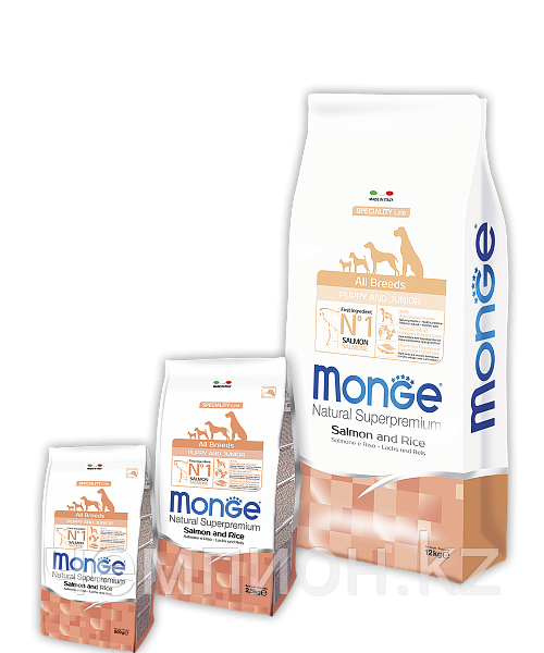 1211 Monge Speciality Line All Breeds Puppy&Junior Salmone, Монже корм для щенков и юниоров, лосось, рис, 12кг