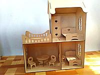 Кукольный ЭКО домик + 7 предметов мебели (70х26х60см)