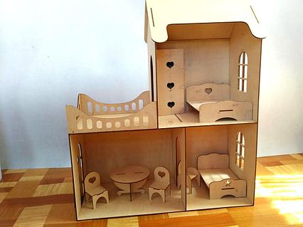 Кукольный ЭКО домик + 7 предметов мебели  (70х26х60см)
