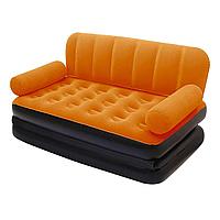 Надувной диван Bestway 67356, 188 х 152 х 64 см с электрическим насосом. Флокированный диван трансформер 2 в 1, оранжевый