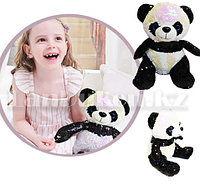 Мягкая игрушка медвежонок Панда в черно-белых пайетках 28 см
