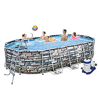 Каркасный бассейн Bestway 56719 с гидромассажем, 610 х 366 х 122 см (9 463 л/ч, лестница, гидромассаж, подсветка)