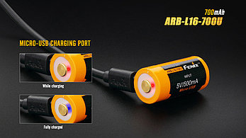 Аккумулятор для фонарей Fenix ARB-L16-700U (CR123), зарядка через USB, фото 2