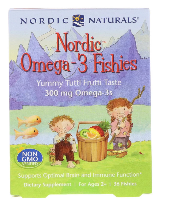 Nordic Naturals, Конфеты в виде рыбок от Nordic с омега-3, со вкусом засахаренных фруктов, 300 мг, 36 конфет