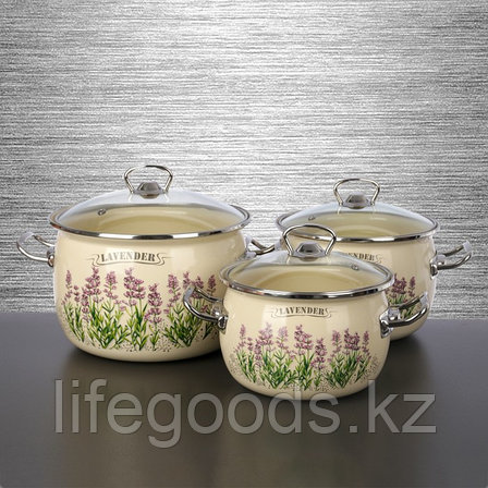 Набор эмалированной посуды из 3-х кастрюль,(2,5 л,3,5 л, 5 л) i1600 "Lavender/Лаванда" I1600лаванда, фото 1
