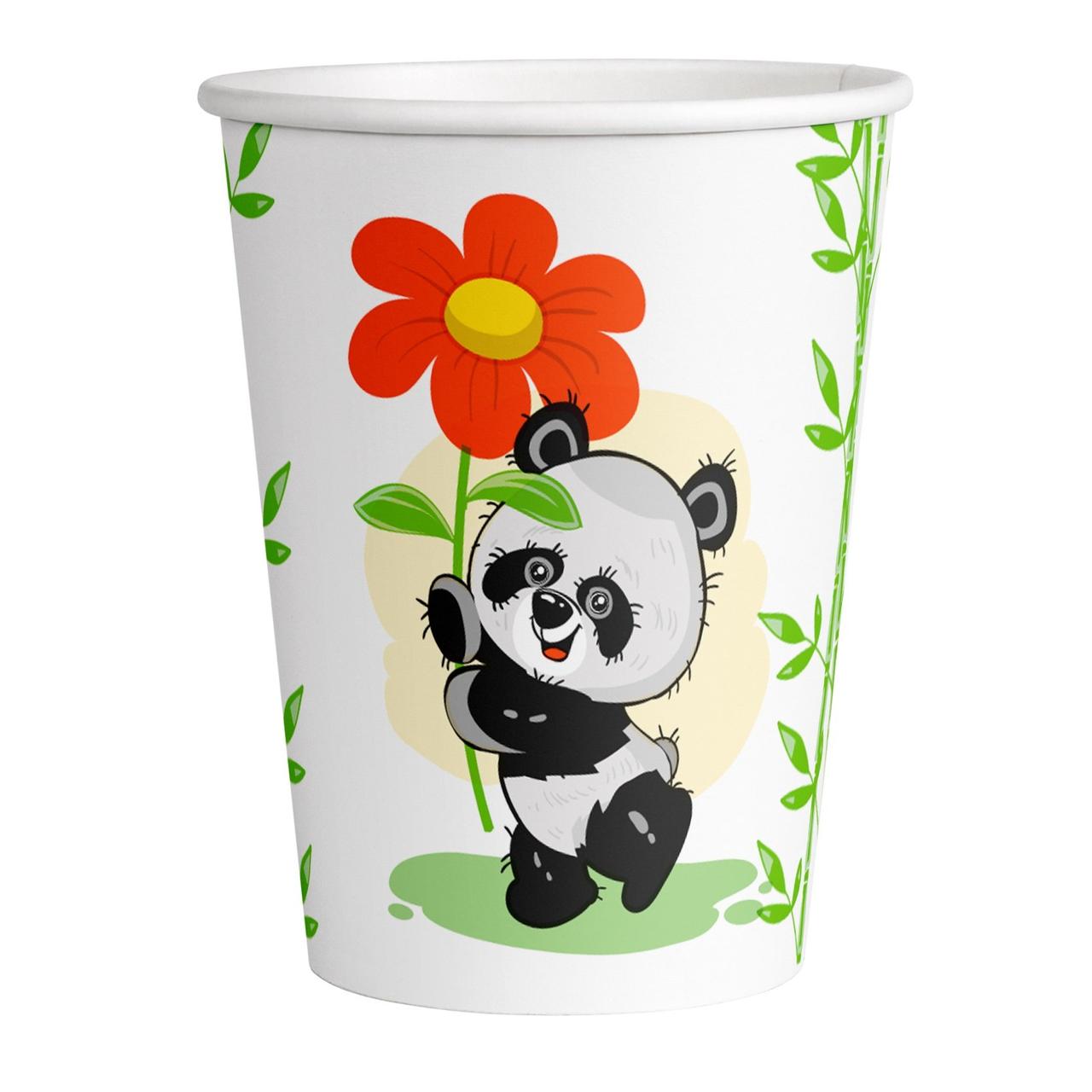 Стакан д/хол./гор., 0.25л, верх. d 80мм нижн. d 56мм, h 88мм, 290г/м2, с печатью "Веселая панда", однослойный картон, картон
