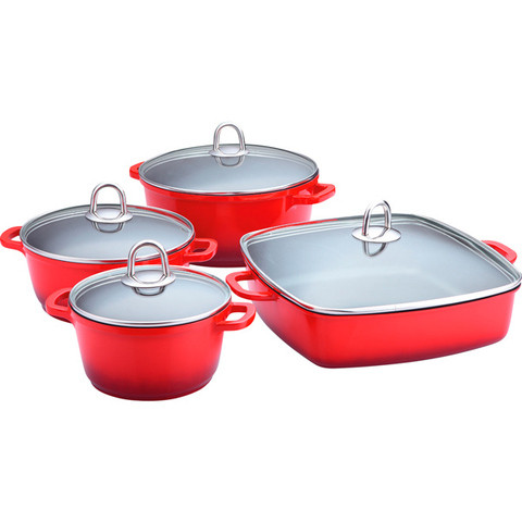 Набор кухонной посуды Lamart Cast Greblon [8 предметов] (Красный)