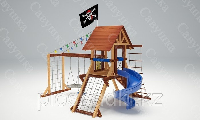 Детская площадка Савушка LUX-5, игровая башня, винтовая горка, шторм-трап, крестики-нолики, качели, кольца. - фото 4 - id-p74401832