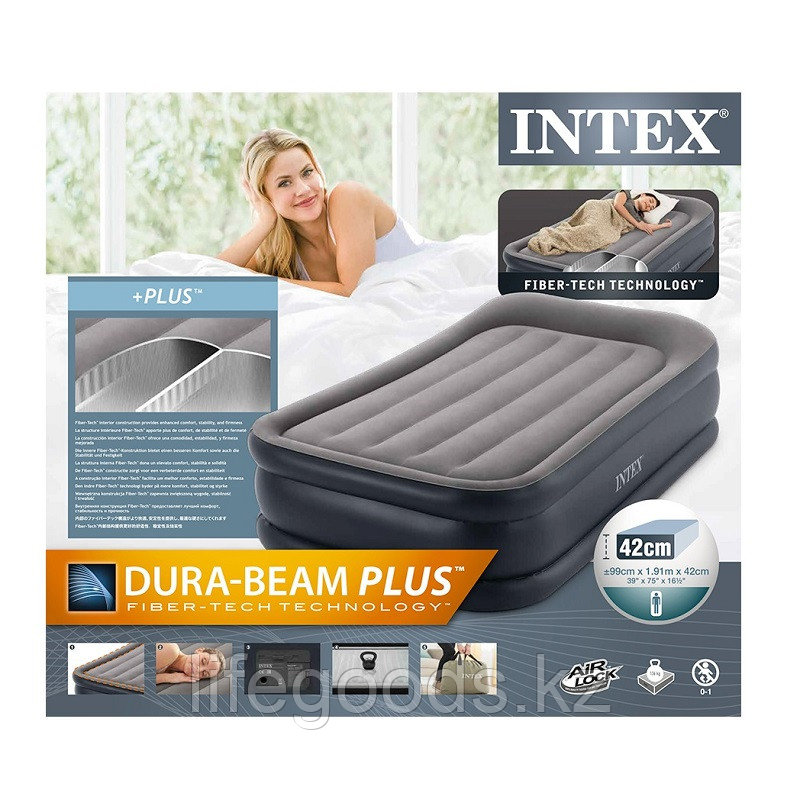Односпальная надувная матрас-кровать с насосом Intex 64132 - фото 6 - id-p74410794