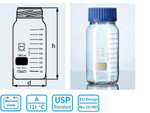 Бутыль для химреактивов с пластмассовой завинчивающейся крышкой d-80 мм, со шкалой (500 мл) (Duran)