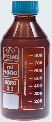 Бутыль для химреактивов с пластмассовой завинчивающейся крышкой d-45 мм, со шкалой (2000 мл) из темного стекла (ISOLAB)
