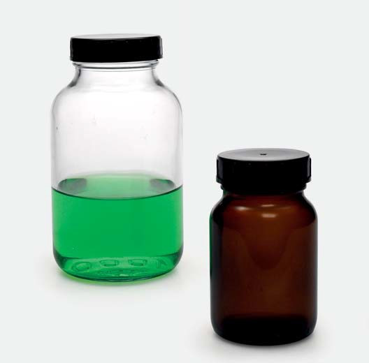 Бутыль для химреактивов с пластмассовой завинчивающейся крышкой d-40 мм, без шкалы (100 мл) из темного стекла (ISOLAB)