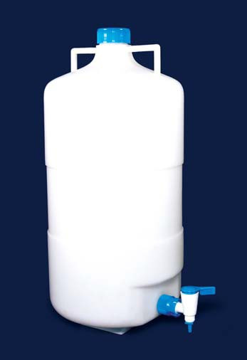 Бутыль узкогорлая полиэтиленовая, V-20 л, с ручками для переноса, винтовой крышкой и вентилем (ISOLAB)