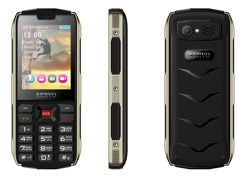 4-х симочный телефон в противоударном корпусе с мощным аккумулятором, фонариком и функцией PowerBank, Servo ID - фото 1 - id-p74458195