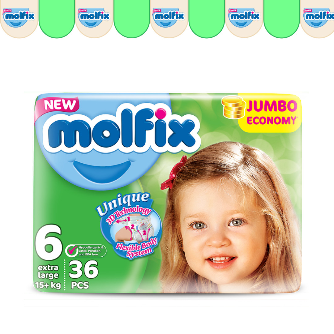 Подгузники детские Molfix №6 (15кг+), 36 шт