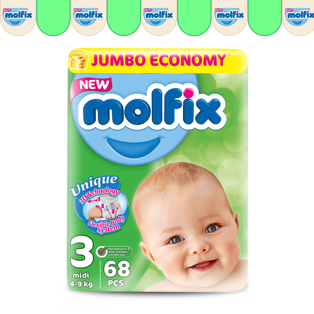Подгузники Molfix №3 (4-9 кг), 68 шт.