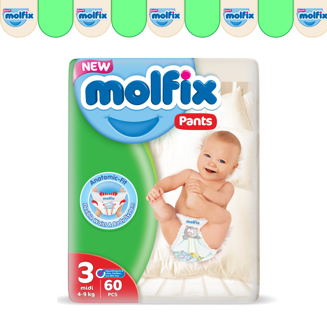 Трусики-подгузники Molfix № 3 MIDI (4-9кг), 60 шт.