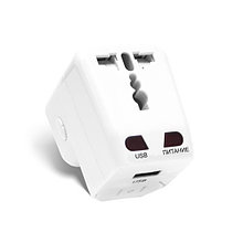 Переходник для розеток Deluxe DWTAU03W, 4 вида электрических разъёмов: UK, EU, USA, UA, USB-порт, Белый
