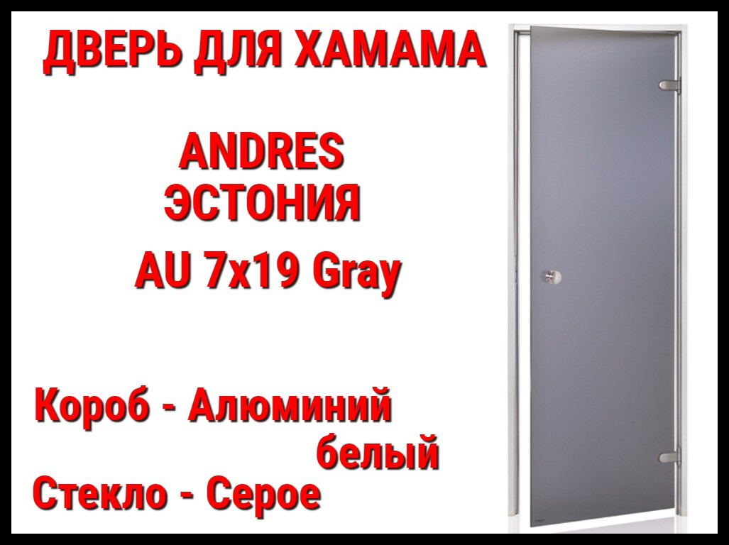 Дверь Andres Au Gray для турецкой бани (Размер: 69x189 см., Стекло - Серое, Короб - Алюминий, Без порога)