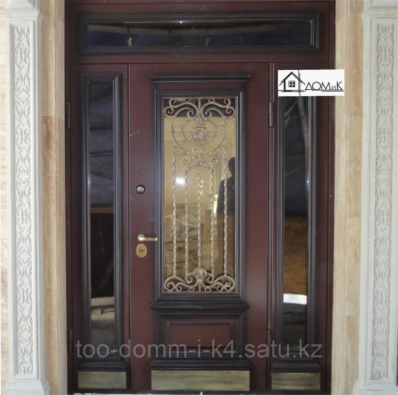 Дверь на заказ со стеклом и ковкой в Алматы
