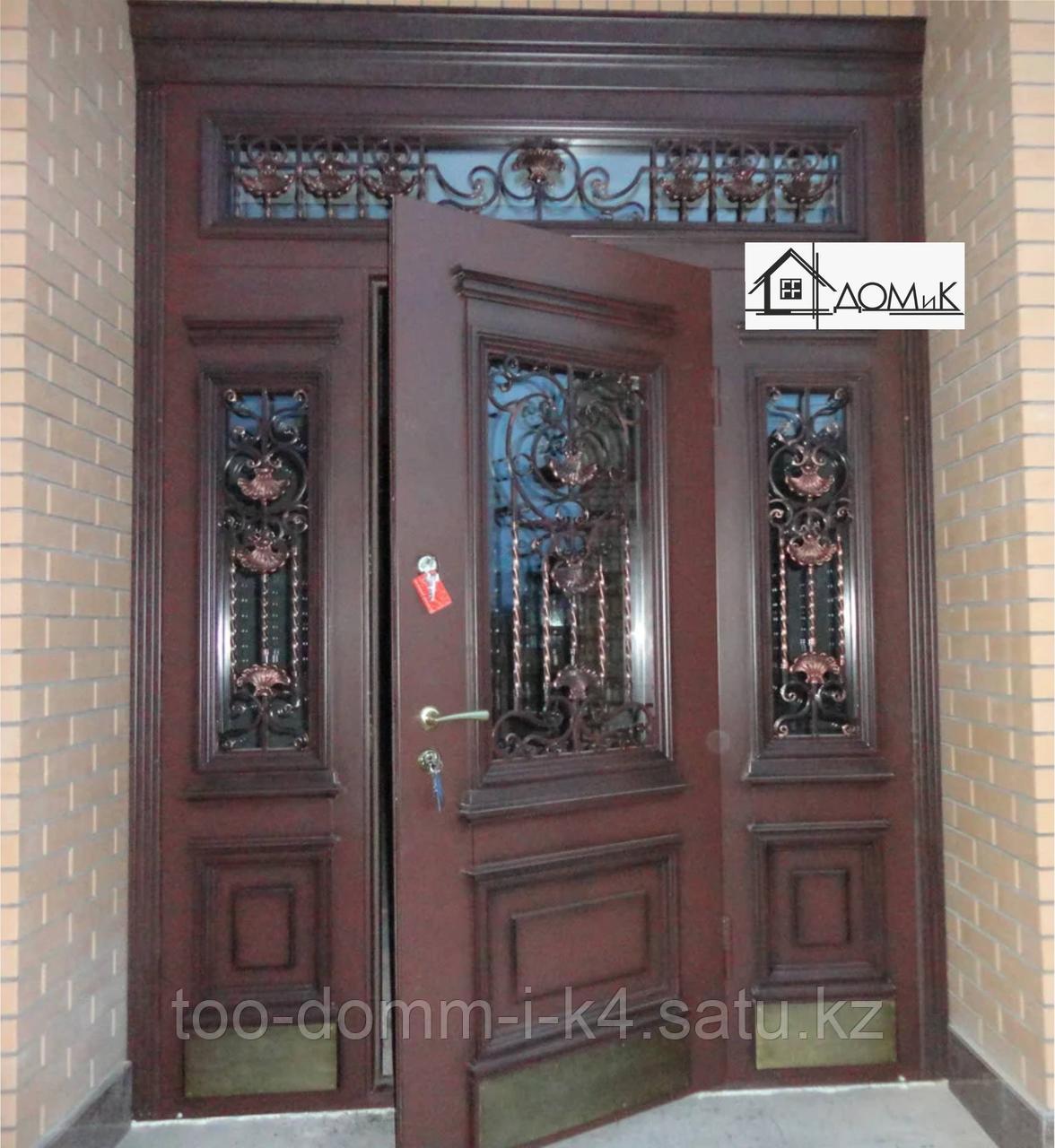 Двери железные на заказ с ковкой и стеклом