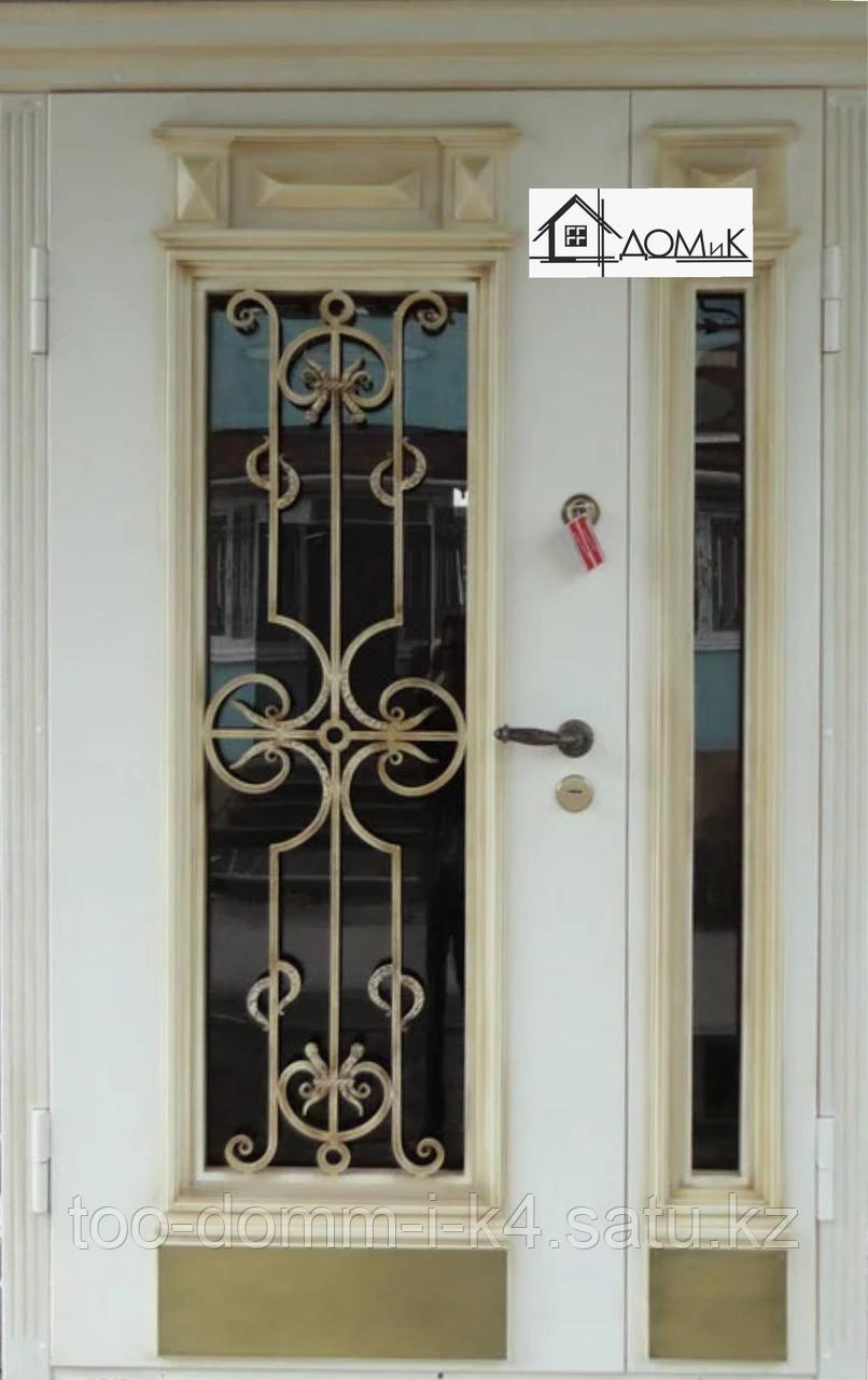 Входная дверь металлическая с ковкой и стеклом