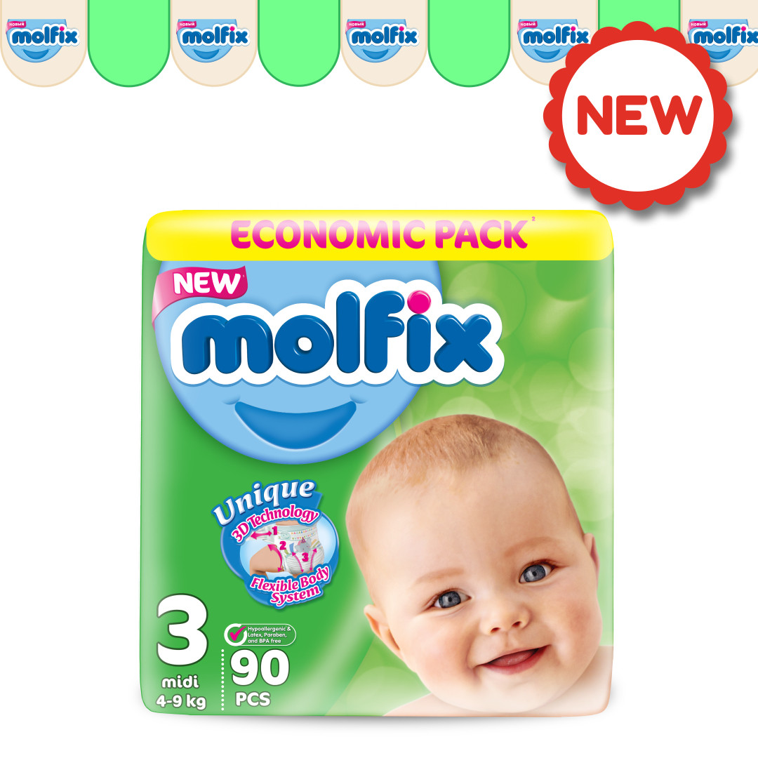 Подгузники детские Molfix GIGA №3 MIDI (4-9 кг), 90 шт.
