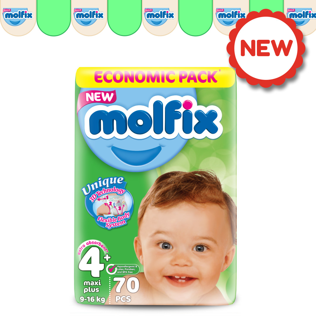 Подгузники детские Molfix GIGA №4+ MAXI PLUS (9-16 кг), 70 шт.